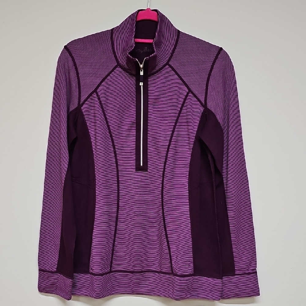 Tommy Bahama Rum Berry Mock Neck Zip Reversible Knit Pullover Size M 8/10